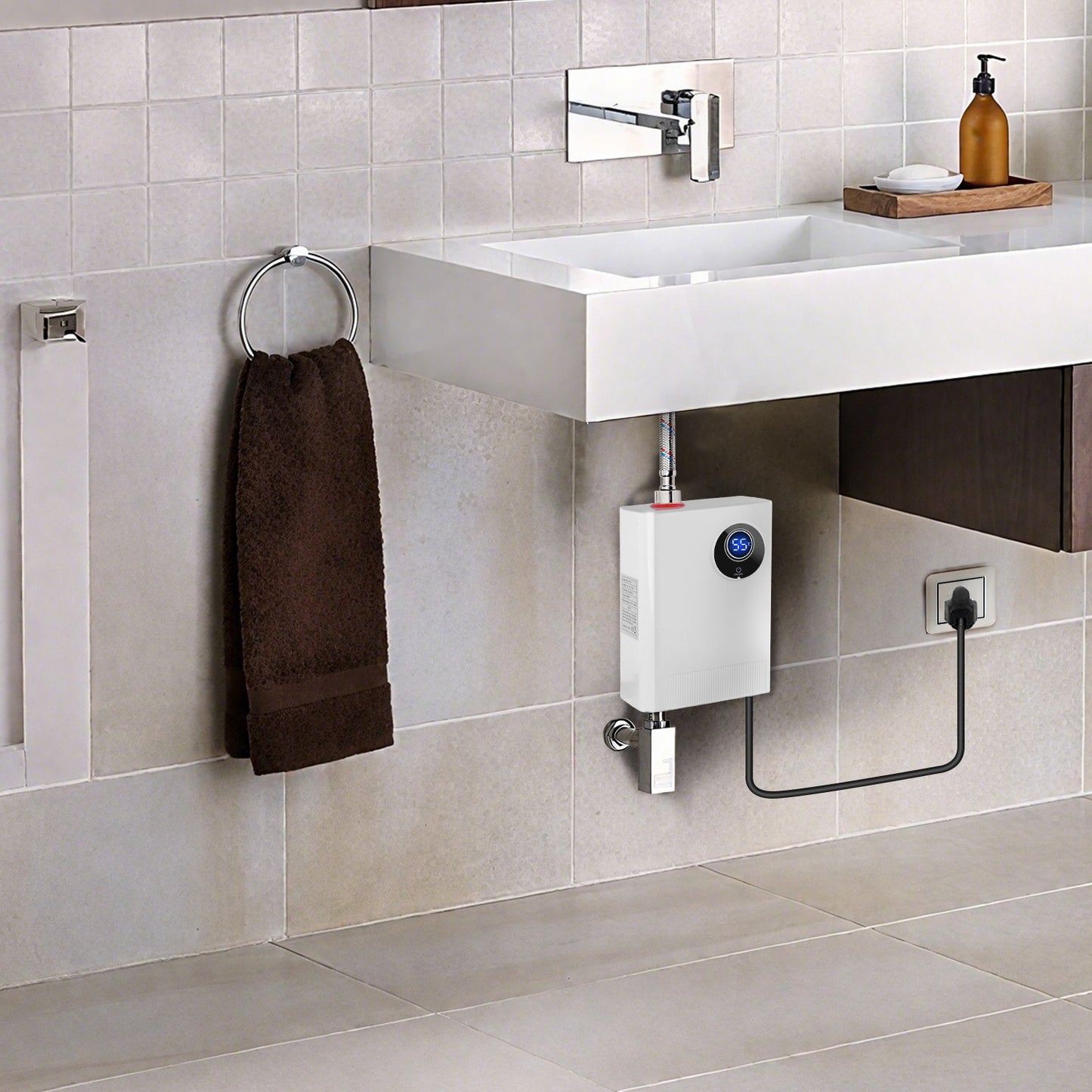 US Local 3000W Electric Tankless Water Heater Instant Mini Hot Water Heater With Digital Display For Kitchen RV Sink Bathroom