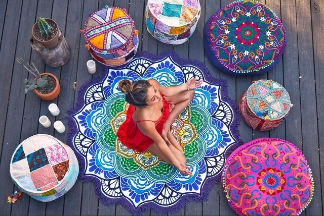 USA Local Polygon Printing Tassel Round Bath Towel Yoga Mat