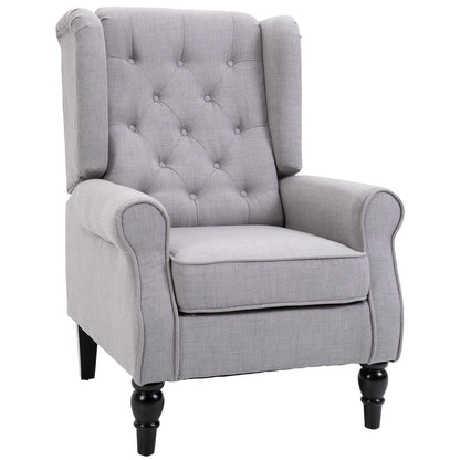US Local Gray Fabric Tufted Club Accent Chair With Removable Cushion, Wooden Legs