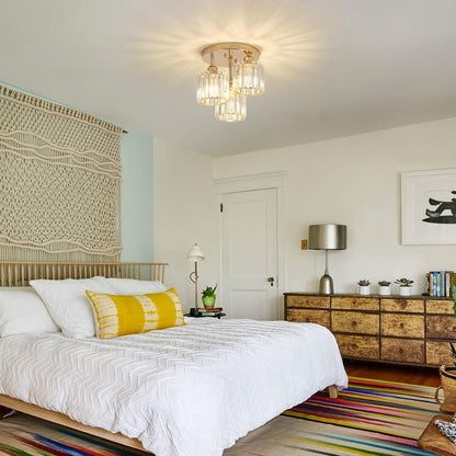 US Local Modern Semi Flush Mount Ceiling Light,3-Light Crystal Close To Ceiling Light Fixtures,Golden Kitchen