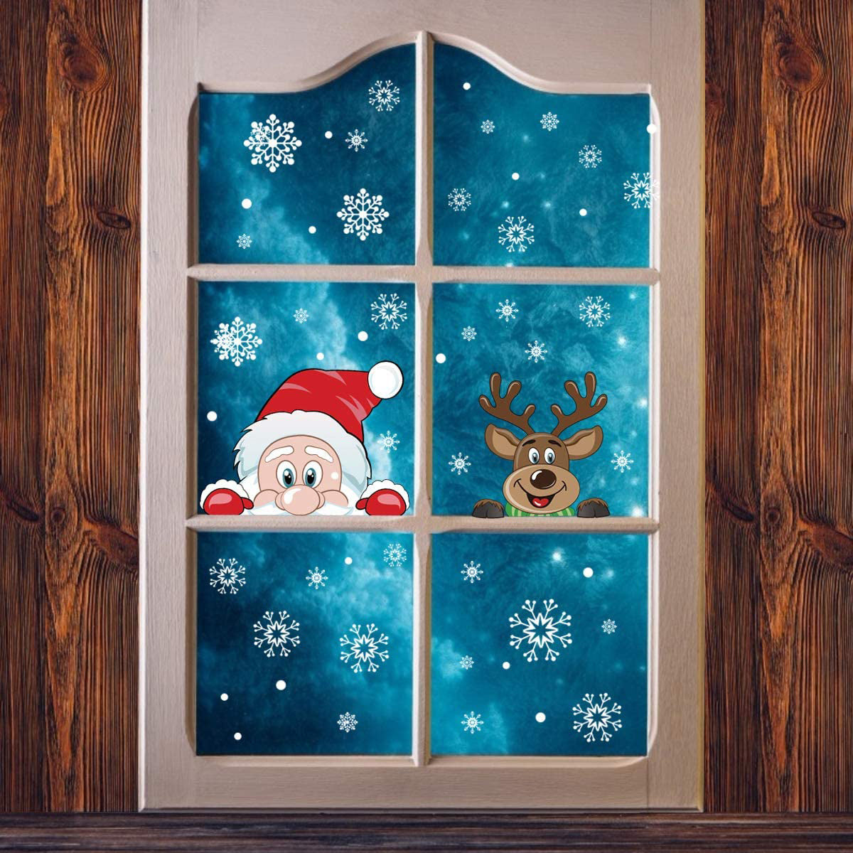 US Local 4Sheets Christmas Snowflake Window Clings Stickers For Glass Reusable Double Sided Self Adhesive Static Stickers Xmas Snowflake Reindeer Santa Window Decals Decorations Stickers For Christmas Window D
