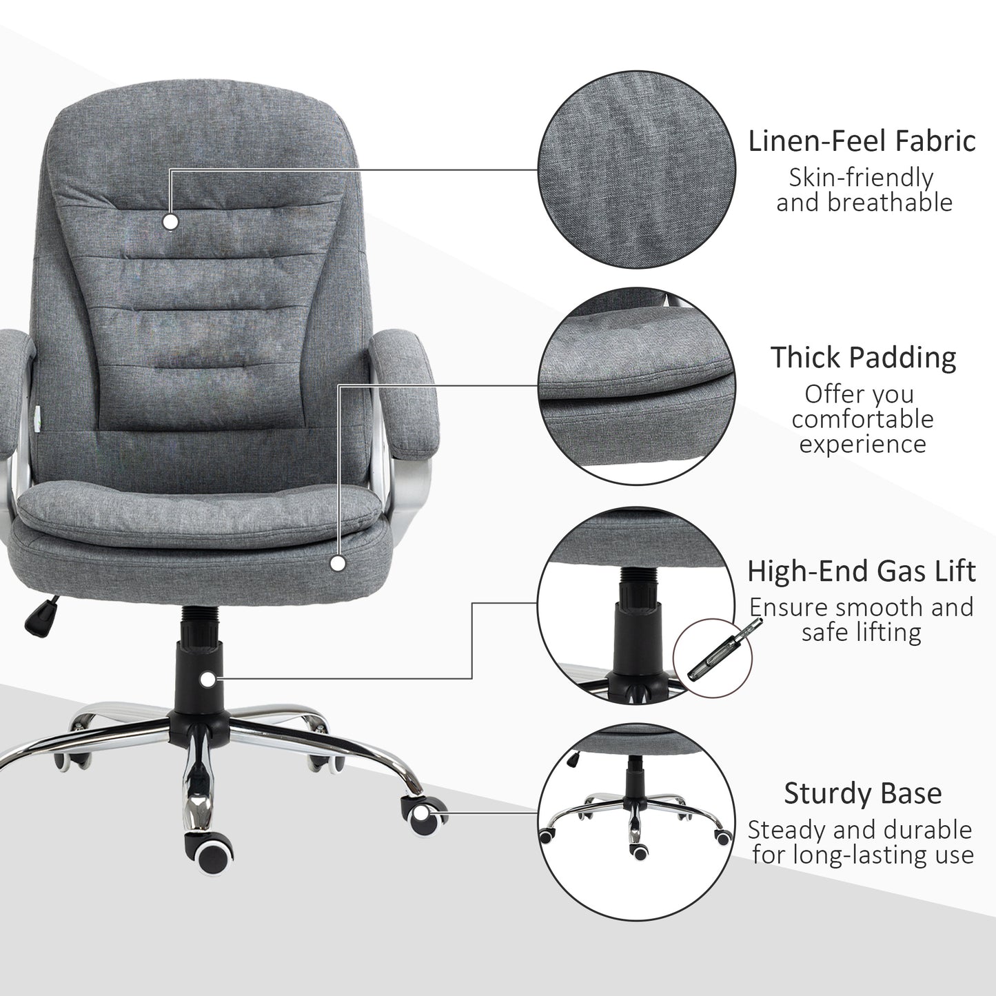 US Local Vinsetto High Back Executive Home Office Chair Adjustable Height Upholstered Padding Gray