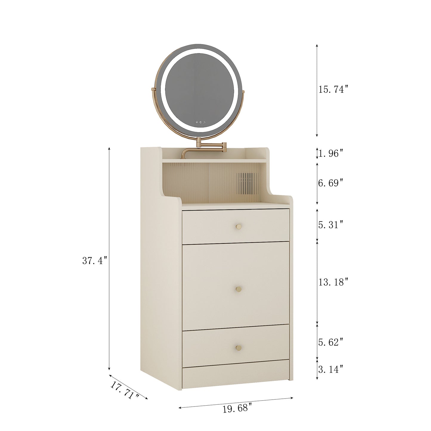 US Local 3 In 1 Vanity Desk With Mirror And Light ,Small Makeup Vanity Set With Charging Station, With 2 Drawers And Open Storage Space, With Upholstered Stool, Compact Dressing Table Writing Desk For Small Sp
