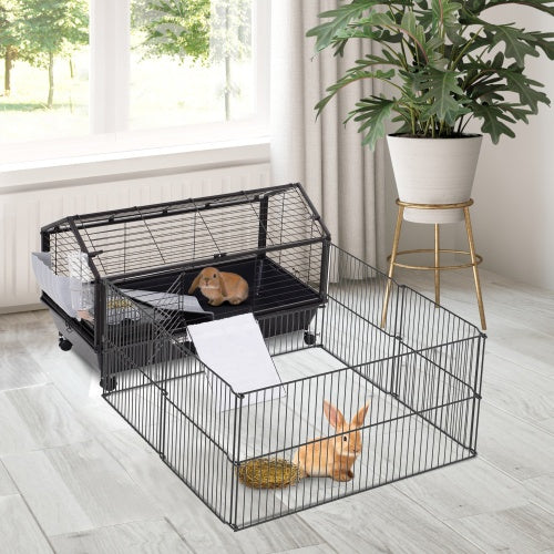 US Local Small Animal Play Fence Cage With Rolling Casters, Water Bottle