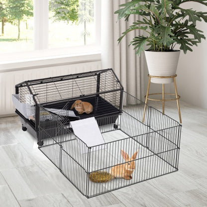US Local Small Animal Play Fence Cage With Rolling Casters, Water Bottle