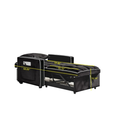 US Local Three-in  One Sofa Bed Chair Folding Sofa Bed Adjustable Back Into A Sofa Recliner Single Bed  Modern Chair Bed Berth Black