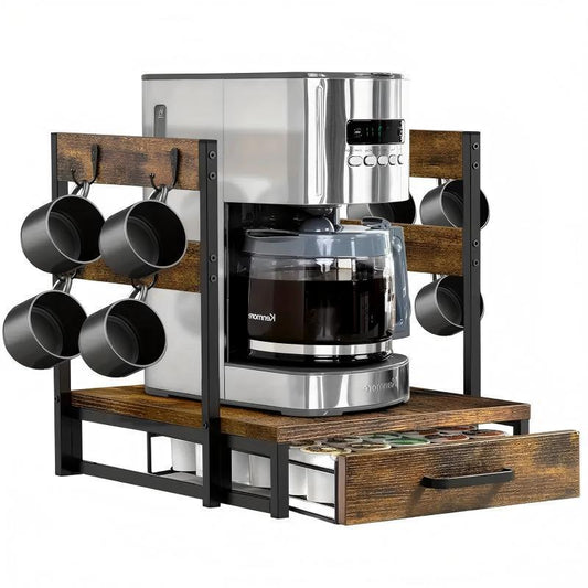 Coffee Maker Storage Rack Coffee Bean Accessories Organizer Sturdy K-Cup Storage Drawer With Cup Holder Coffee Maker Stand Kitchen And Office Countertop Storage Rack