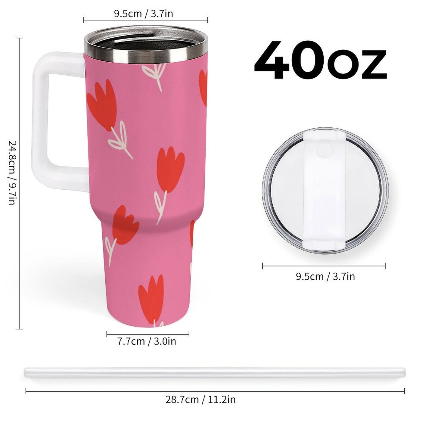 PHDT00058 POD US Local Tumbler 40 oz Large Capacity Car Cup Tulip, Red, Flower