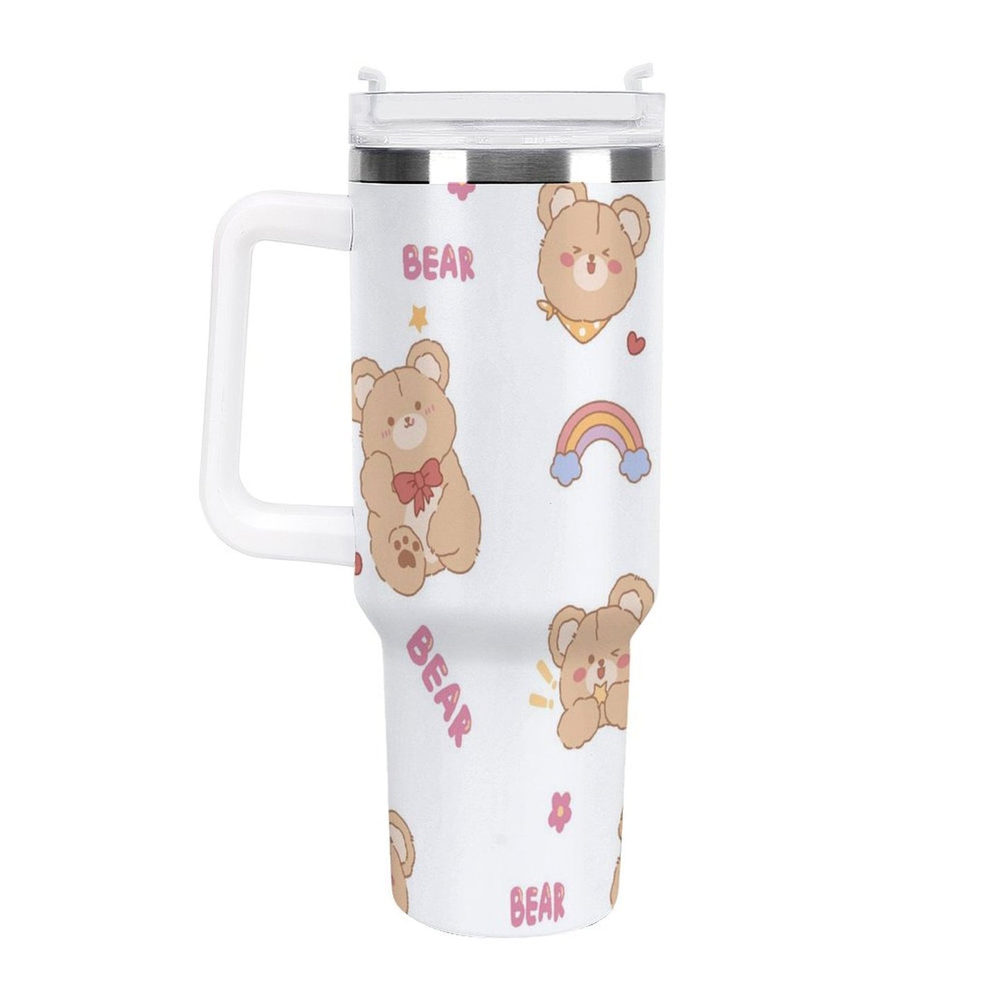 PHDT00513 POD US Local Tumbler 40oz Large Capacity Car Cup Cute, Teddy Bear, Happy