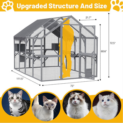 US Local Outdoor Cat House Cat Fence, Upgraded Waterproof Cover - Gray
