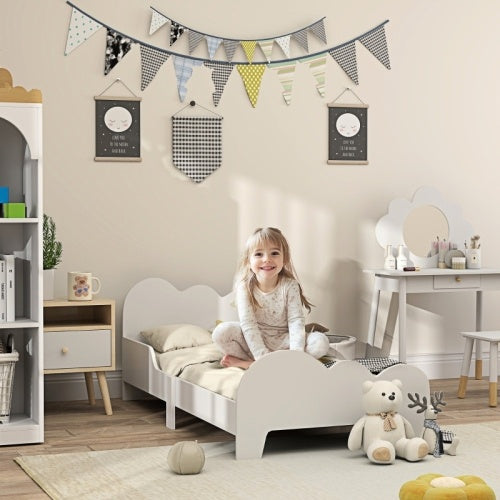 UK Local AIYAPLAY Cloud-Themed Toddler Bed Frame With Safety Rails, 143.5 X 74.5 X 56cm