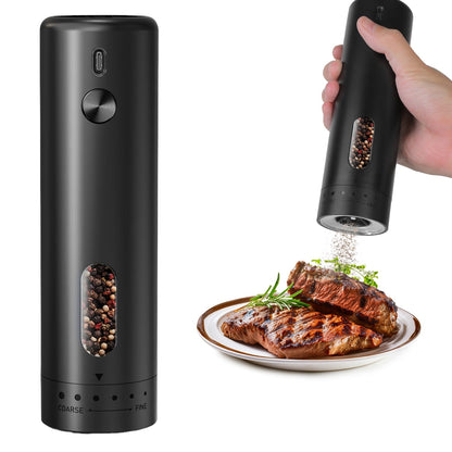 US Local 1Pc  Electric Pepper Grinder USB Rechargeable Pepper Mill Automatic Salt Grinder With 6 Adjustable Coarseness LED Light 110ML Container One Hand Operation For Kitchen Essential