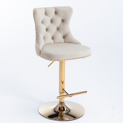 US Local A&A Furniture,Golden Swivel Velvet Barstools Adjusatble Seat Height From 25-33 Inch