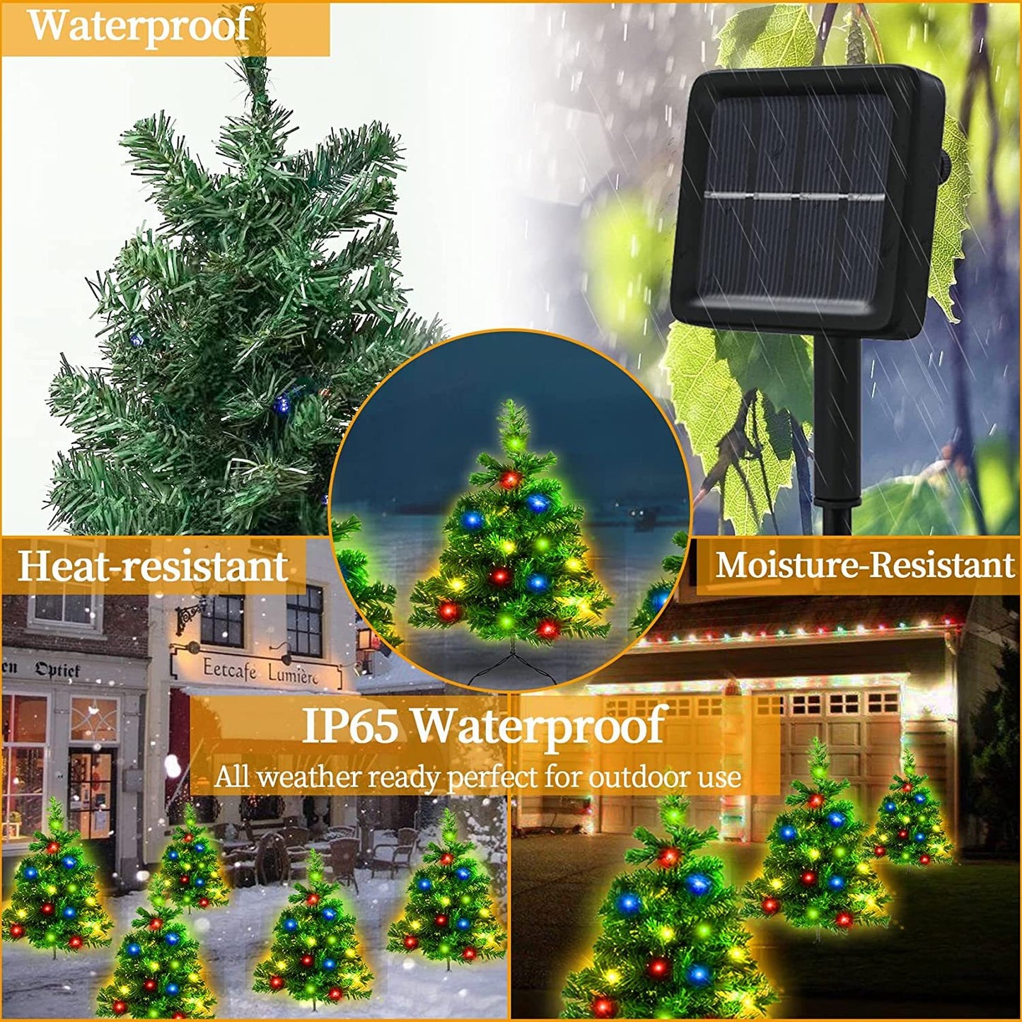 US Local 2SET 1 TOW 2 Solar Christmas Tree, Solar Powered Pathway Christmas Tree With Multicolored LED Lights