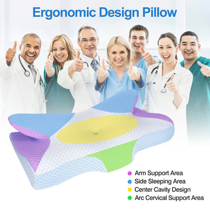 US Local 2 Pcs Memory Foam Pillow Neck Support Pillow For Pain Relief Sleeping Ergonomic Contour Orthopedic Support Side Back Stomach Sleeper