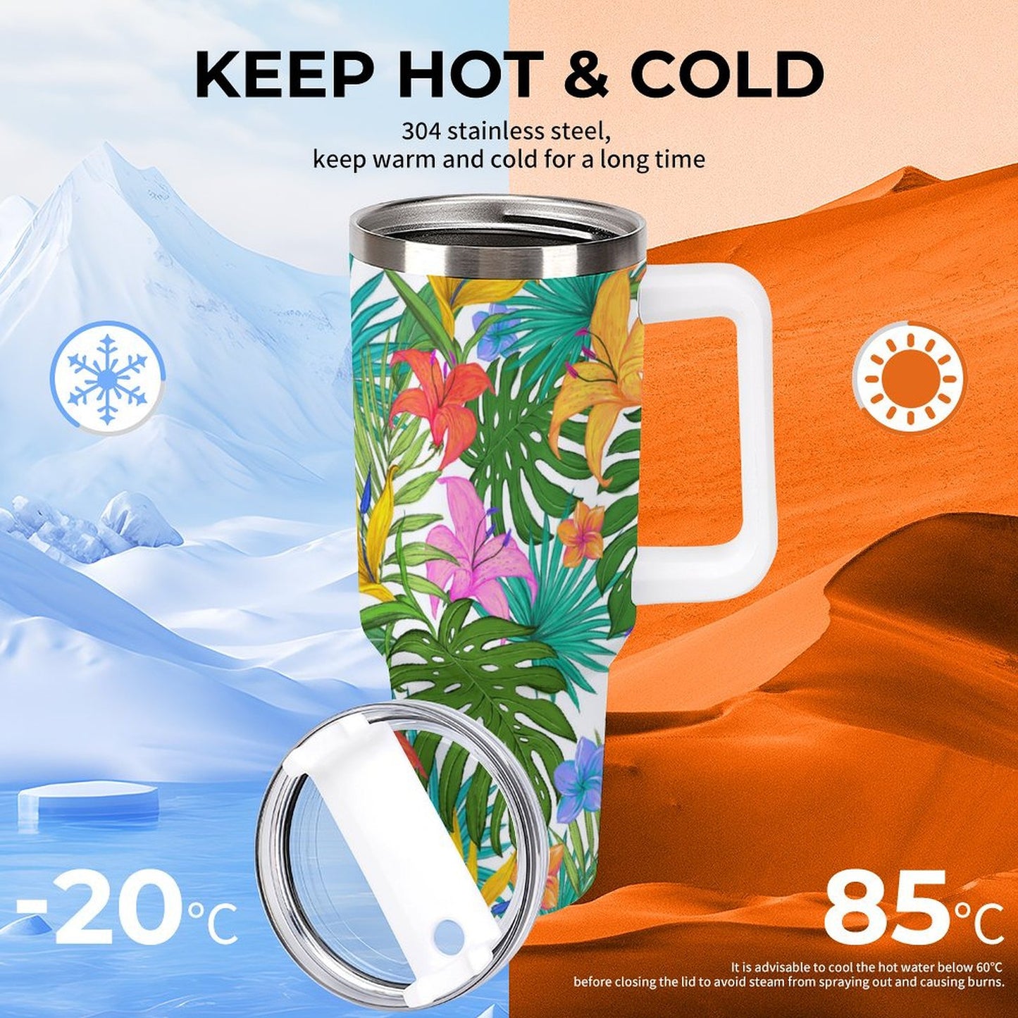 PHDT00218 POD US Local Tumbler 40oz Large Capacity Car Cup Summer Tropical, Green