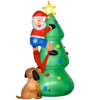 5.9ft Inflatable Christmas Tree, Santa Claus, Dog, LED Lights, Indoor, Outdoor, Home, Garden, Lawn, Decoration