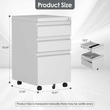 US Local 3 Drawer Mobile File Cabinet With Lock, Under Desk Metal Filing Cabinet For Office,Home,A4 Legal Letter Size, Fully Assembled White