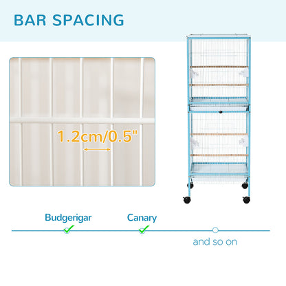 US Local 55inch 2 In 1 Bird Cage Aviary Parakeet House For Finches, Budgies With Wheels, Light Blue