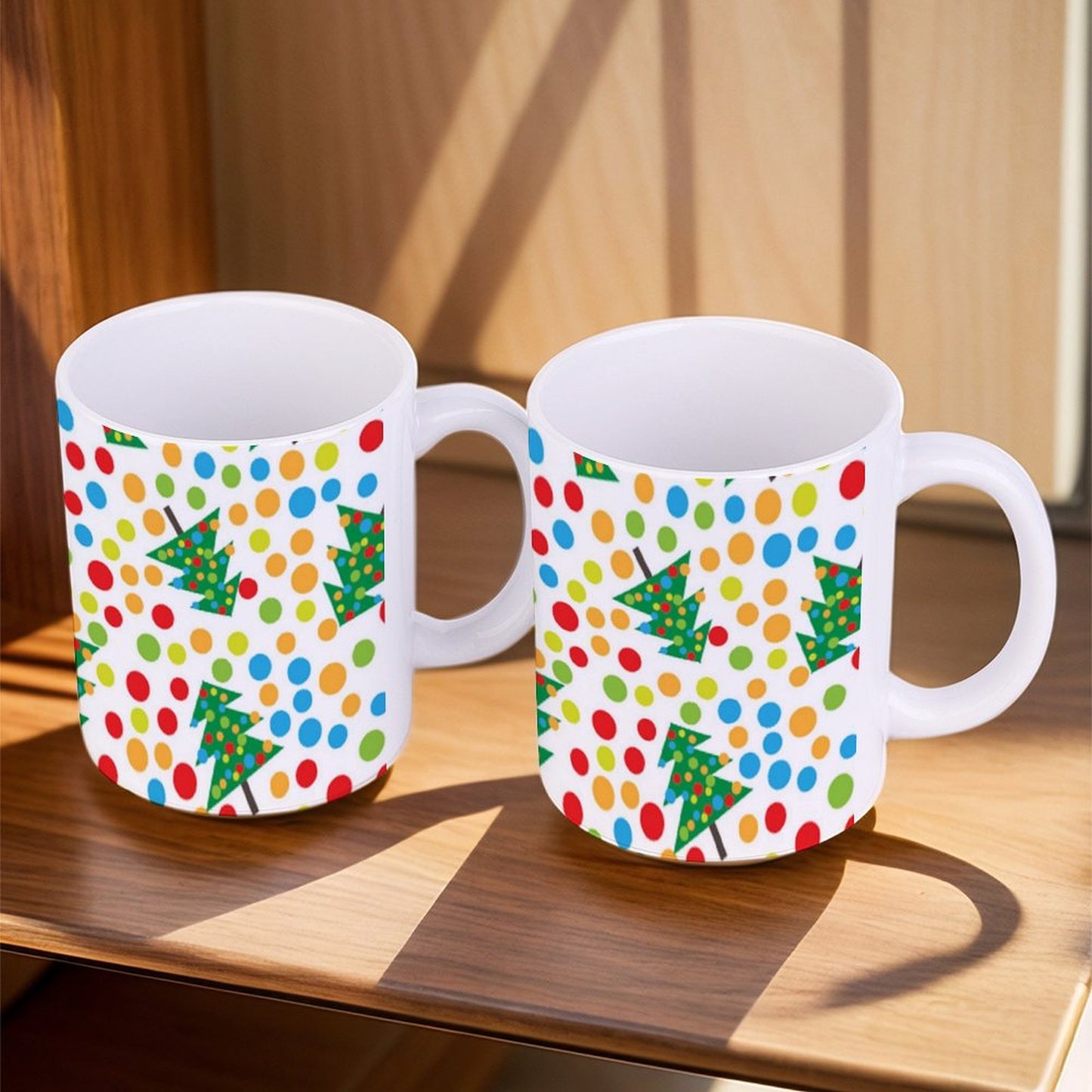 POD US Local White mug with full print, Christmas Tree Colored Dots 0026