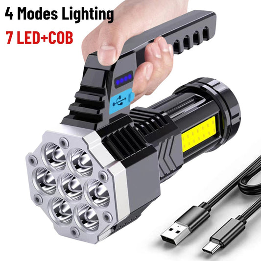 UK Local 7 LED Flashlight COB Torch Rechargeable Side Light USB Charging 4 Modes Waterproof Work Light