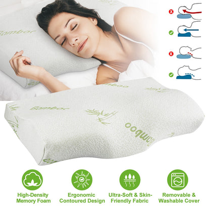 US Local 1Pc Bamboo Memory Foam Sleep Pillow Contoured Cervical Orthopedic Pillow Neck Support Breath Pillow
