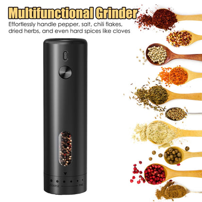 US Local 1Pc  Electric Pepper Grinder USB Rechargeable Pepper Mill Automatic Salt Grinder With 6 Adjustable Coarseness LED Light 110ML Container One Hand Operation For Kitchen Essential