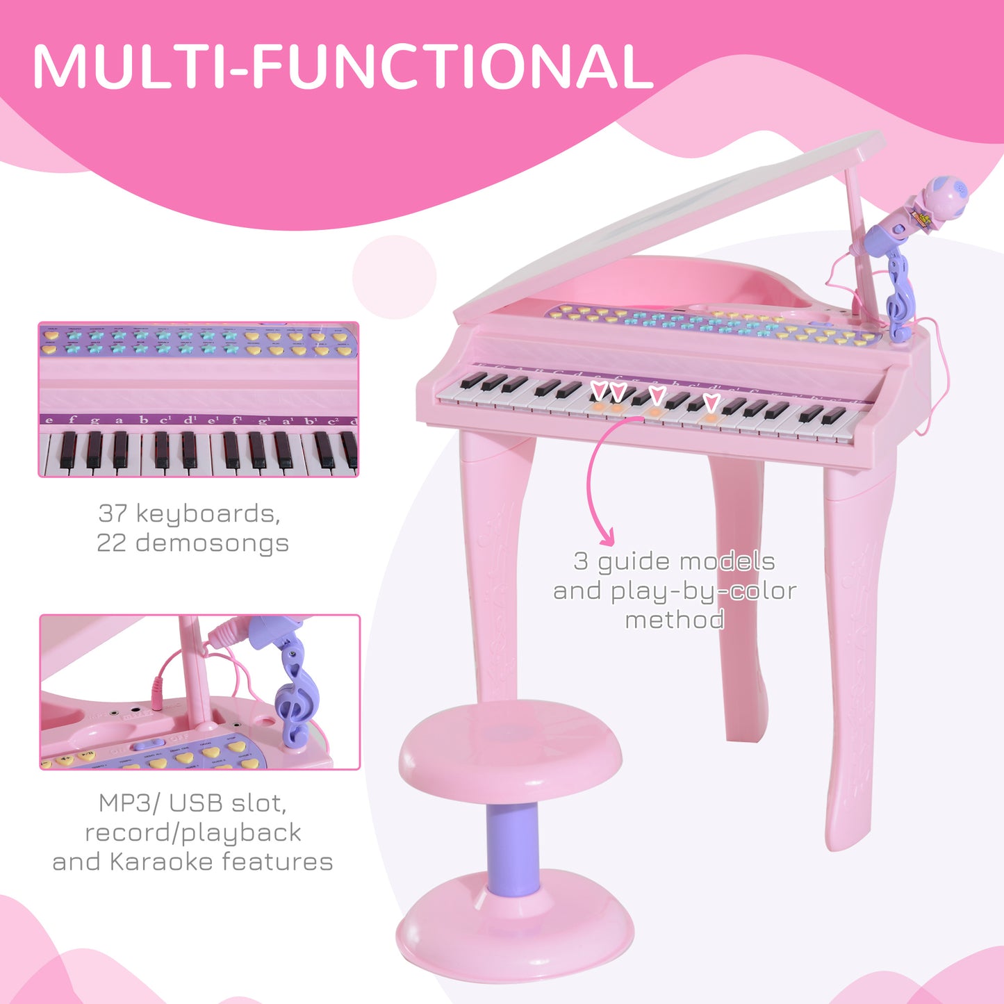 US Local 37-Key Kids Toy Keyboard Piano Musical Electronic Instrument Grand Piano with Microphone