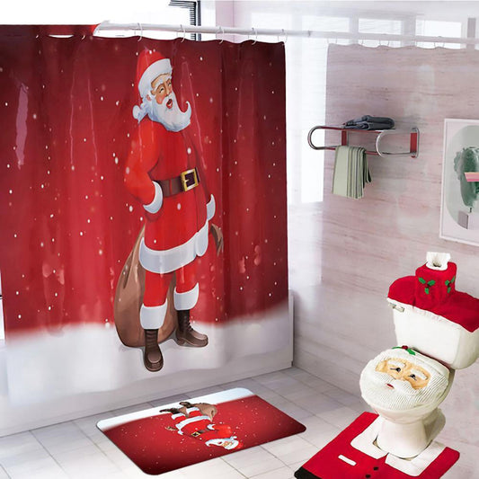 USA Local Merry Christmas Bathroom Curtain Santa Claus Toilet Seat Christmas Decorations