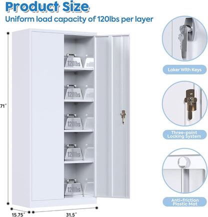 US Local Metal Cabinet,Garage Storage Cabinet With 4 Adjustable Shelves,Locking Tool Cabinets For Garage,Home,Office,Gym,School White