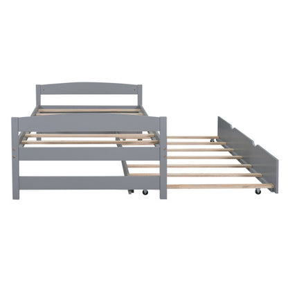 US Local Twin Size Platform Bed With Twin Size Trundle, Gray