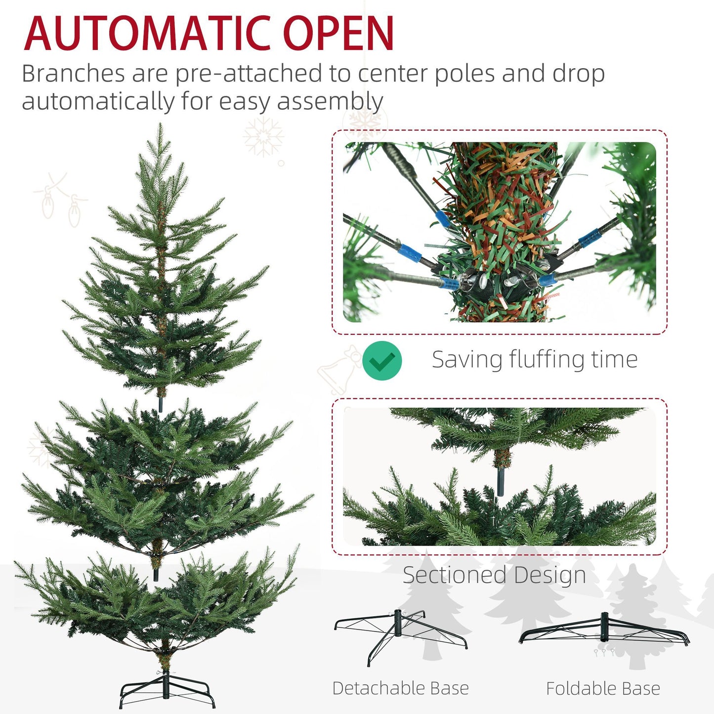 CA Local 6ft Artificial Christmas Tree With Metal Base, Xmas Tree