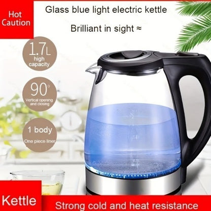 US Local Electric Kettle With Stainless Steel Filter And Inner Lid, 1200W Wide Opening 1.7L Glass Tea Kettle & Hot Water Boiler Black