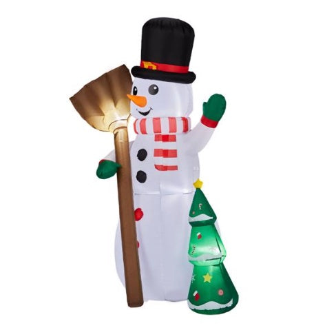 US Local 6.2FT Broom, Snowman And Tree, 3 LED 210D Polyester Christmas Inflatable Decoration, 12V,1000mA US Standard