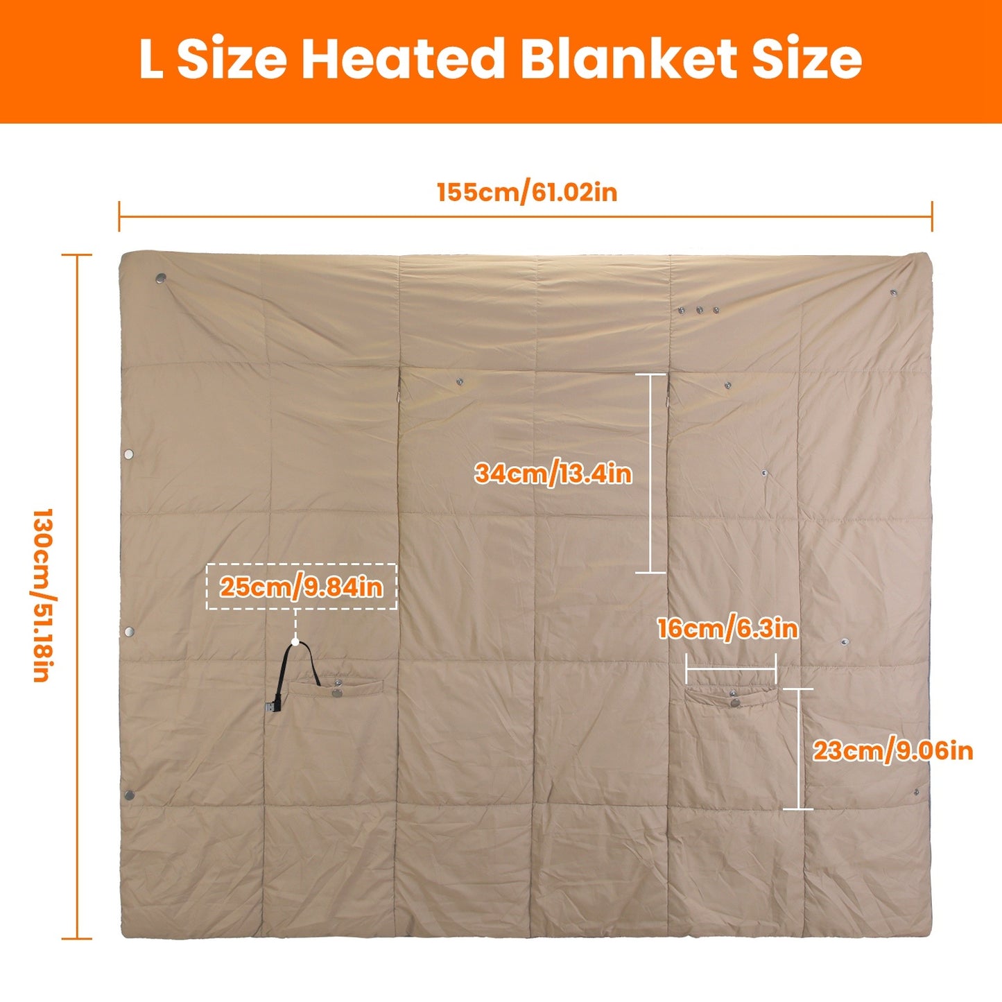 US Local USB Heated Blanket Electric Heated Poncho Shawl Wrap Throw With Zipper Arm Holes Pocket 3 Heating Levels 6 Zones 5V 2A Machine Washable For Home Office Outdoor