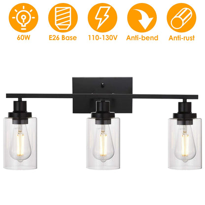 US Local 1Pc 3-Light Wall Sconce Lighting With Clear Glass Shade Bathroom Vanity Lamp Fixture Modern Mounted Light For Porch Mirror Living Room Bedroom Hallway