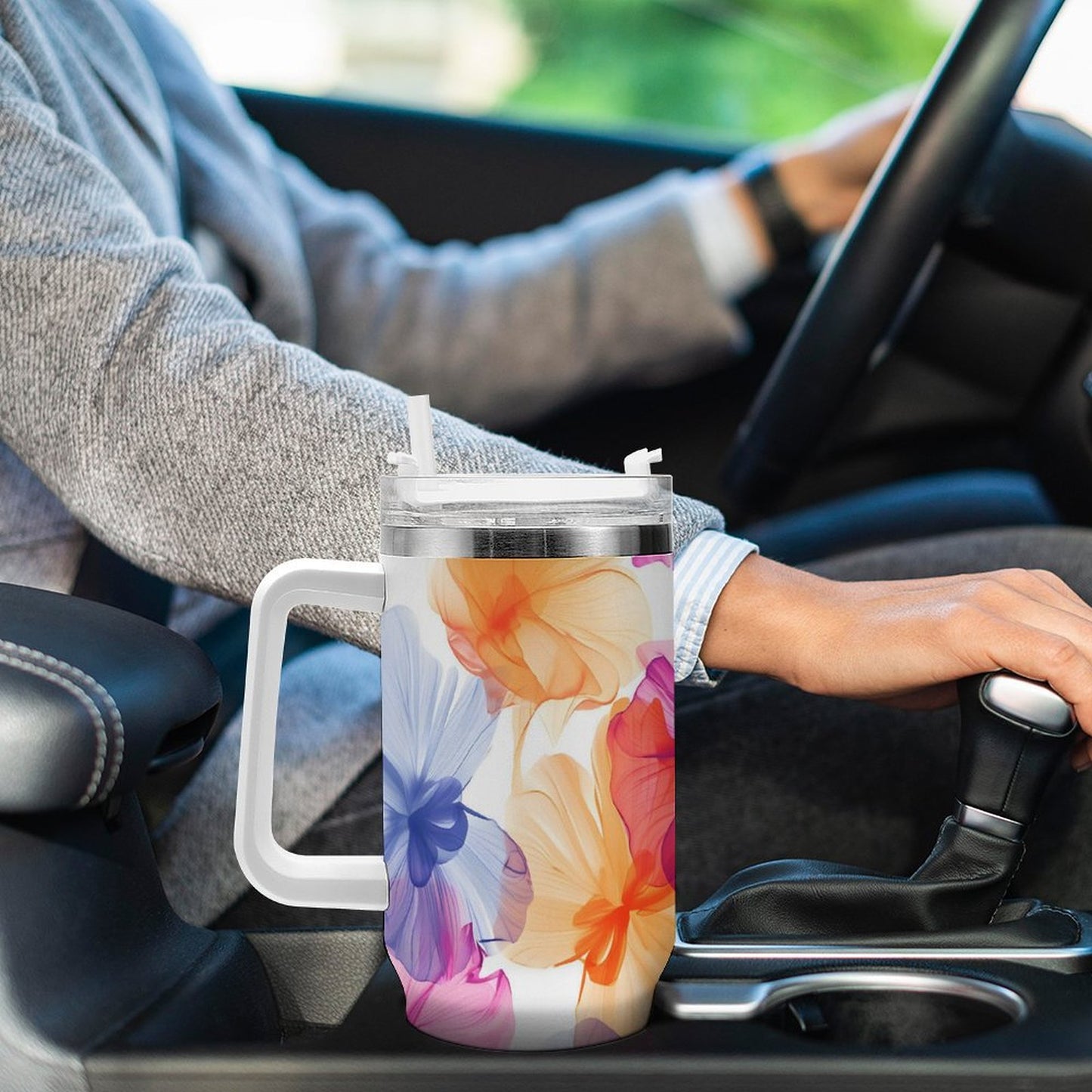 PHDT00475 POD US Local Tumbler 40 oz Large Capacity Car Cup Watercolors, Flowers, Butterflies