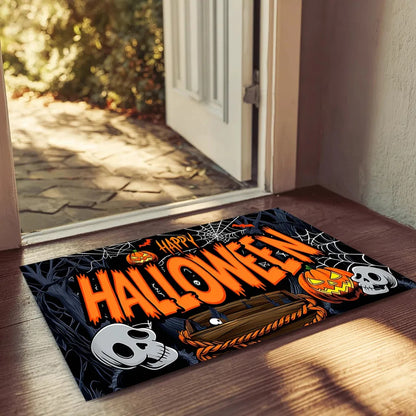 US Local Halloween Pumpkin Ghost Home Decor Doormat, Suitable For Entrance, Bedroom, Living Room, Bathroom, Kitchen, Absorbent And Non-Slip Rug
