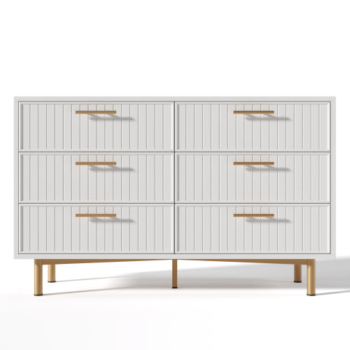 UK Local Sideboard Cabinet For Living Room, Chest Of Drawers With 6 Drawers, White, 40D X 120W X 75H CM