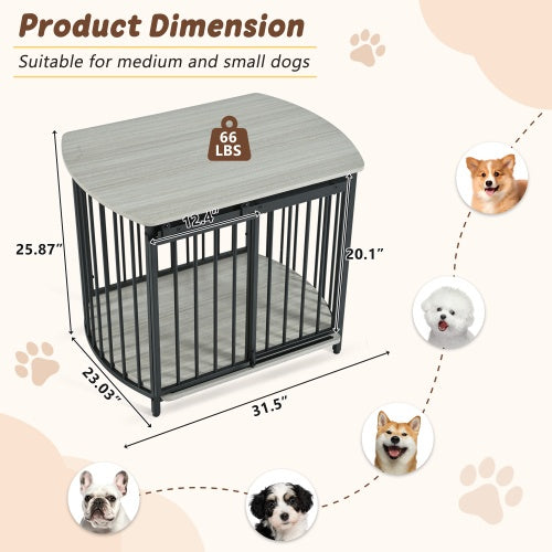 US Local 31.5 Furniture Style Dog Crate For Small And Medium Dogs, Wooden Cage Indoor Kennel Furniture, Modern Dog Crate End Table With Double-Doors