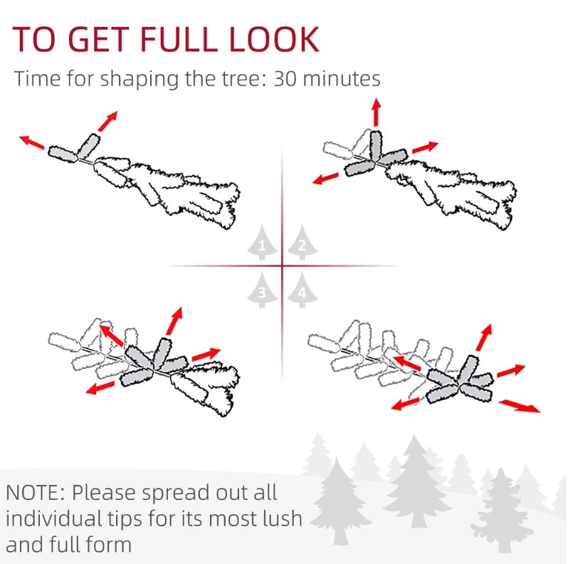 US Local HOMCOM 8' Tall Pre-Lit Slim Noble Fir Artificial Christmas Tree With 300 Warm White LED Lights And 618 Tips, For Christmas Decoration, White