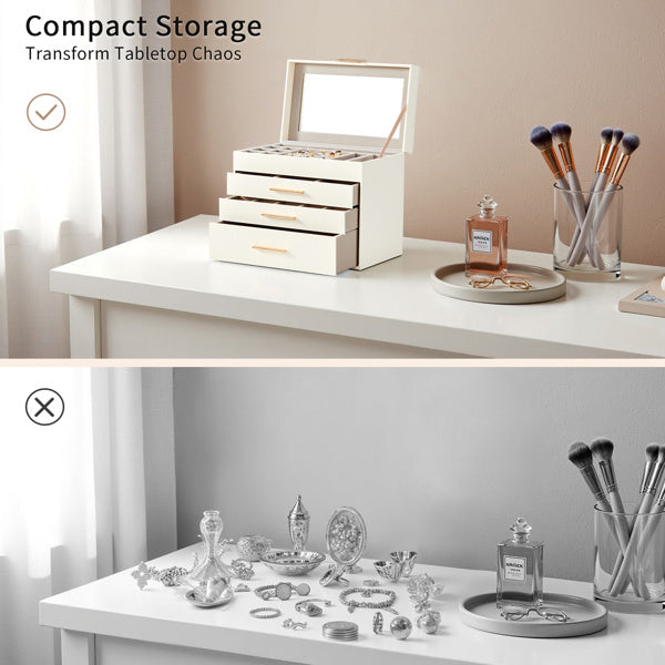 US Local Top Visible Storage With 2-drawer White Cabinet And Pink Velvet Jewelry Box