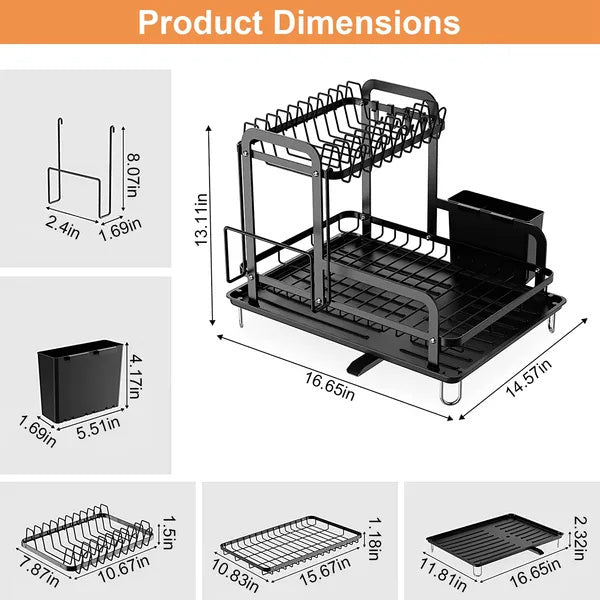 US Local 2-Tier Dish Drying Rack For Kitchen Counter Space Saving Rustproof Dish Rack With Drainboard Detachable Kitchen Drainer Organizer Set