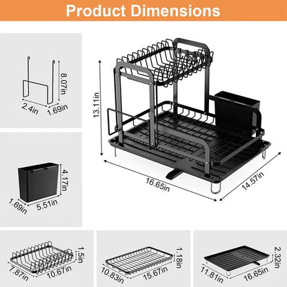 US Local 2-Tier Dish Drying Rack For Kitchen Counter Space Saving Rustproof Dish Rack With Drainboard Detachable Kitchen Drainer Organizer Set