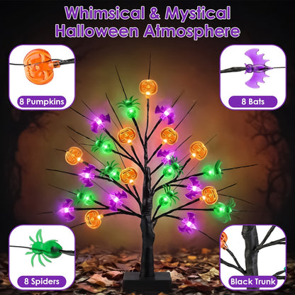 US Local 2Pack 1.97FT Lighted Halloween Trees Halloween Indoor Decorations Black Halloween Tree Lights With Timer Adjustable Twigs For Tabletop Party