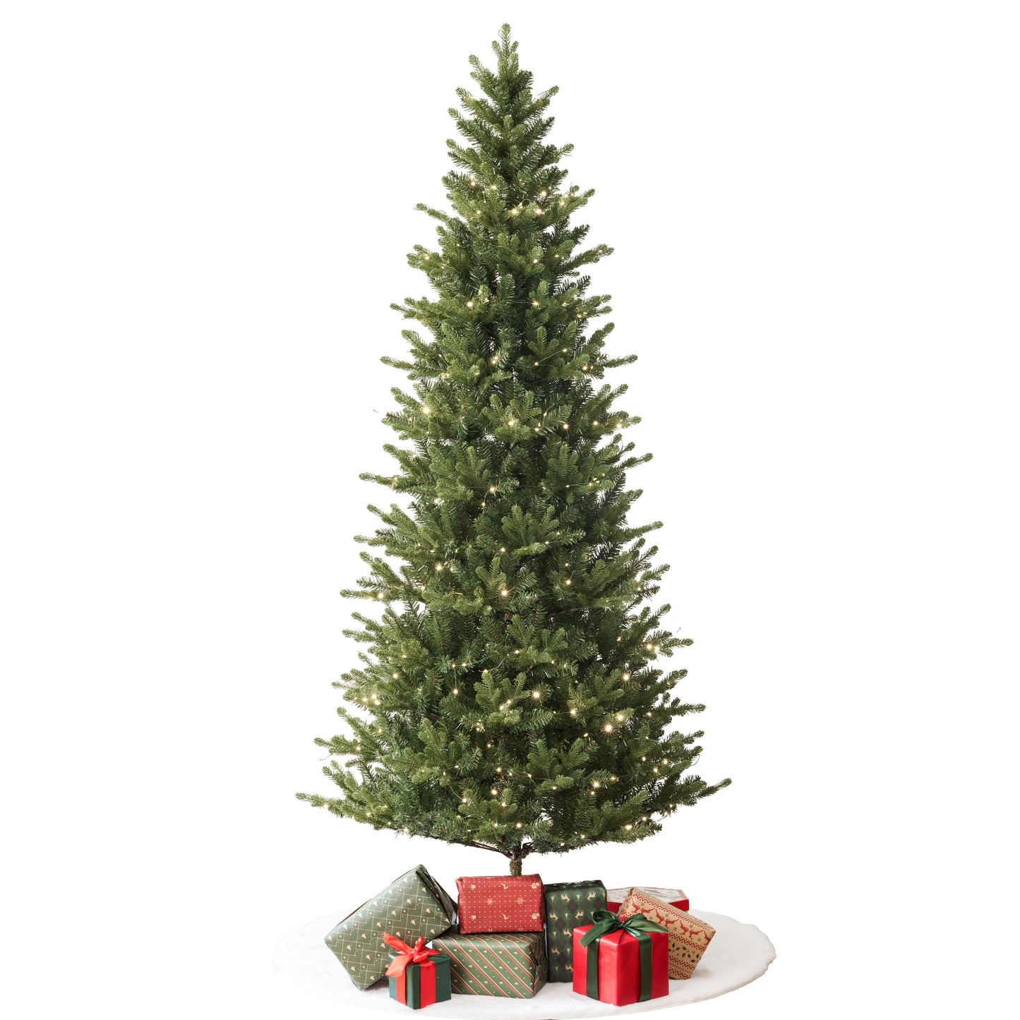 US Local Aspen Slim Fir 7.5ft Christmas Tree Pre-Lit Artificial With 4,570 Branch Tips & 1,555 Low-Voltage Warm LED Lights, Foldable Stand & Realistic Flame-Resistant Branches