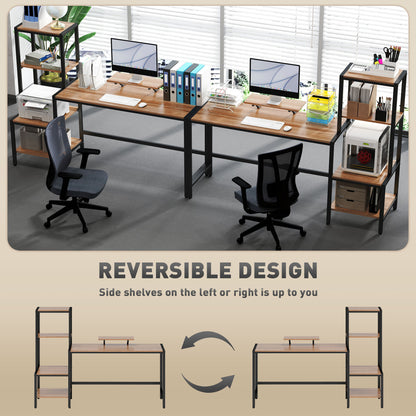 US Local Computer Desk, 67 CPU Desk With Monitor Stand, Reversible 4-Tier Shelf, Industrial Writing Desk For Study Room, Brown