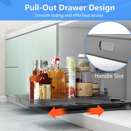 US Local 1Pc 2Tier Pull Out Under Sink Organizer Cabinet Organizer With Sliding Drawer Tray L Shaped Slide Out Storage Shelves For Bathroom Kitchen Cabinet