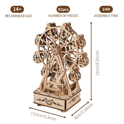 US Local MUSIC PARK 3D Wooden Puzzles Music Box Ferris Wheel DIY Crafts Handmade Model Kits For Women Birthday Gifts