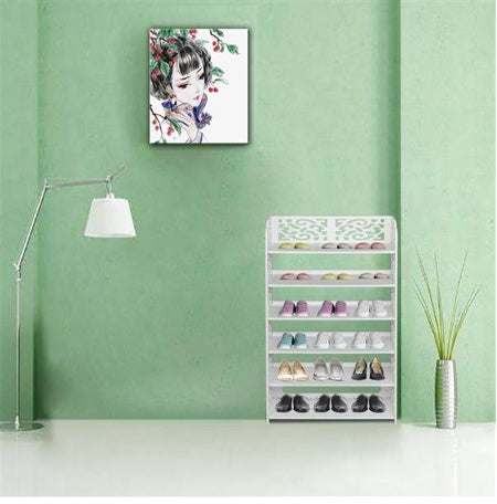 US Local Wood Plastic Board -6-story Carved Shoe Rack